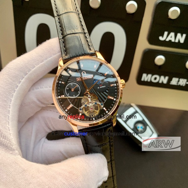 Copy Omega Tourbilln Grande Complication Leather Strap Watch
